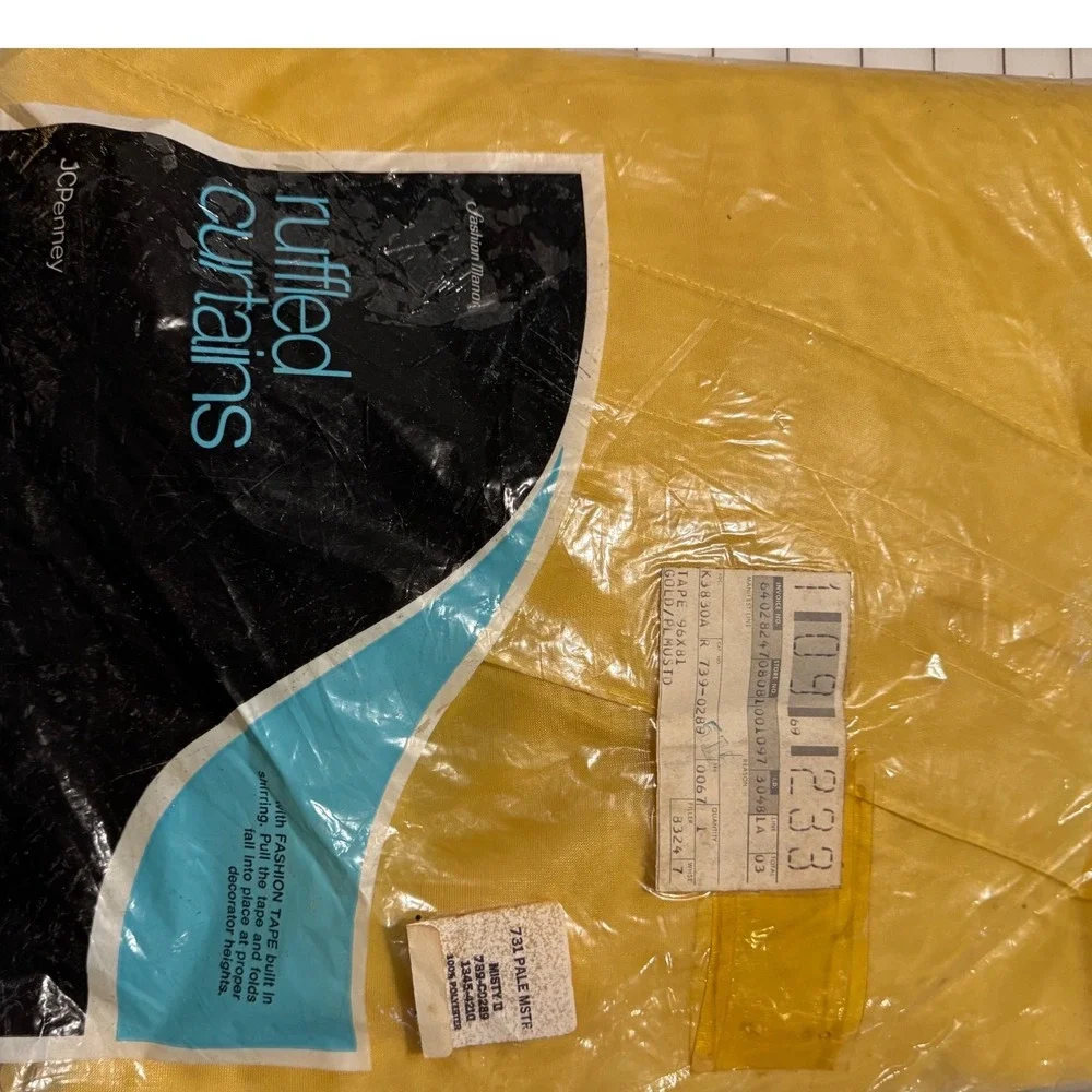 Vintage JCPenney Fashion Manor Ruffled Curtains Gold Mustard 96x81 Set of 3 New